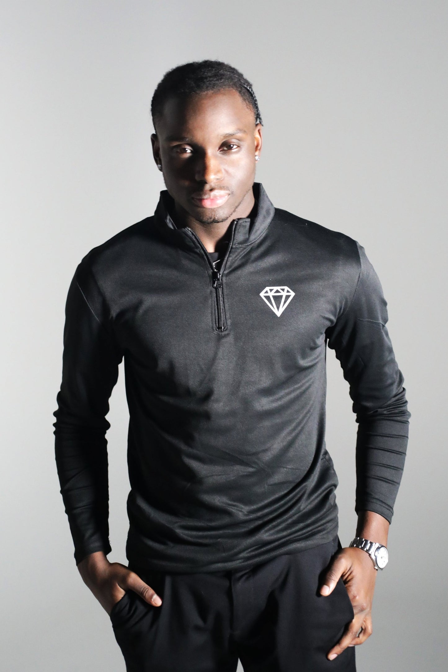 Half Way Zip-Up Long Sleeve Shirt(Black)